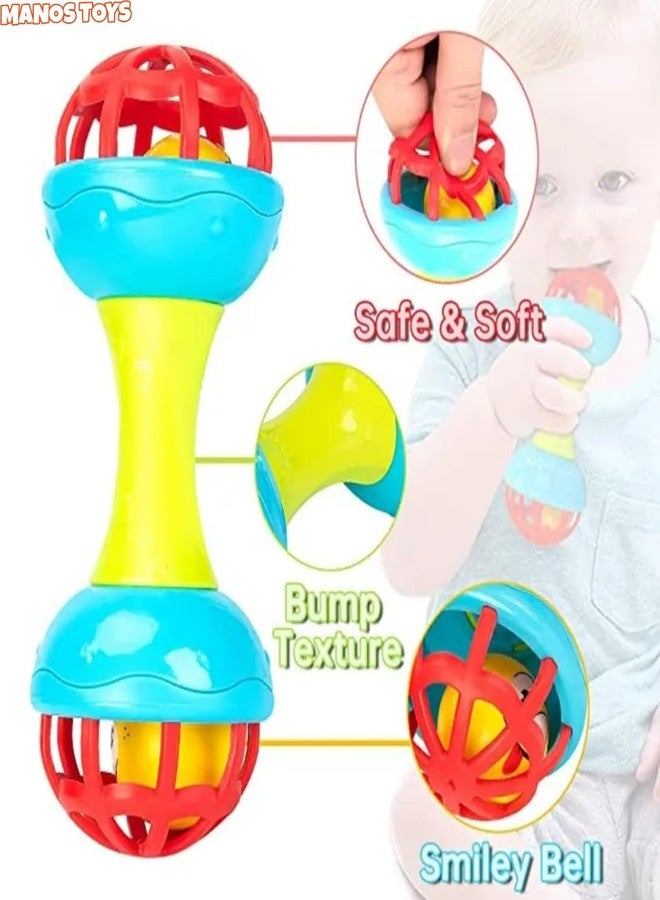 Manos Rattle Soft 2 in 1 Plastic Rubber Body Rolling Hand Bell Ball Baby Rattle Toy Rattle Bell Toy for Babies - Image 5